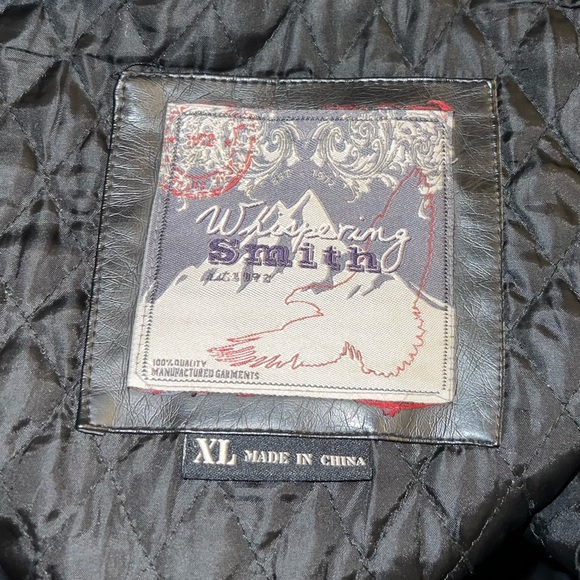 Whispering Smith Vintage Black Leather Zip Up Jacket Hood Quilted Lining Size XL - Picture 13 of 14